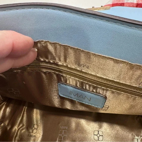 Iman Global Chic Satchel /Crossbody Light Blue Flower Garden Gold Hardware NWOT - Picture 11 of 16